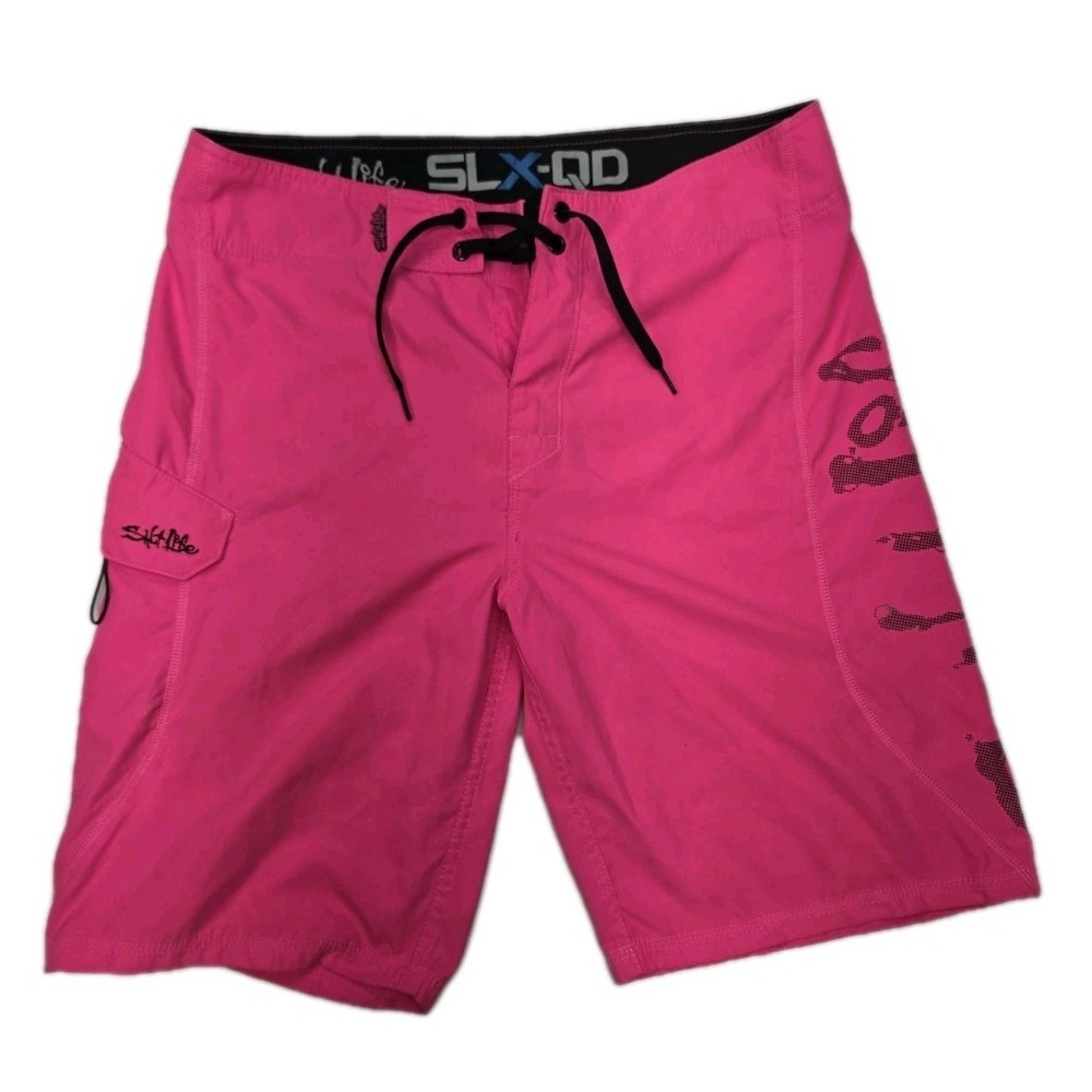 Salt Life SLX-QD Board Shorts Mens 32 Swim Trunks 10" Neon Pink Performance 3297
